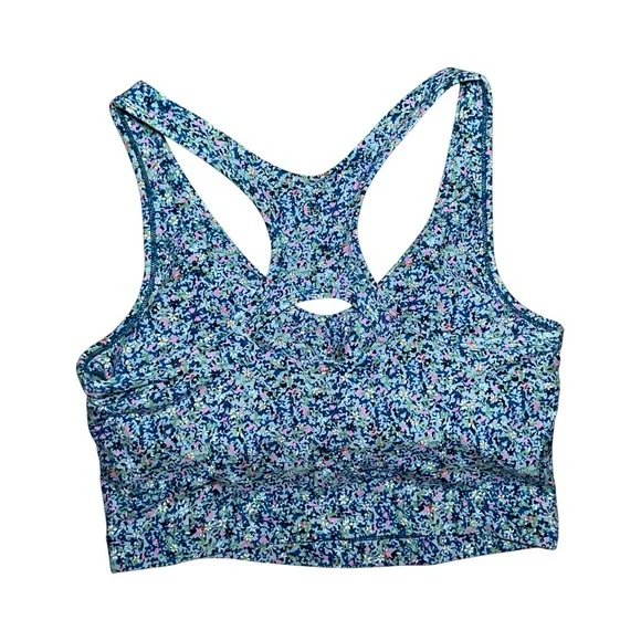 SAGE Collective Floral Racerback Crop Top Sports Bra Medium Green Blue Pink - Picture 4 of 4